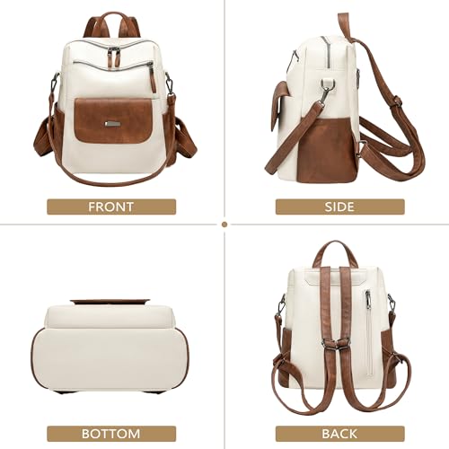 Image of WYFJNX PU Leather Backpack Purse for Women Fashion Multipurpose Design Handbag Ladies Shoulder Bags Travel Backpack White Brown