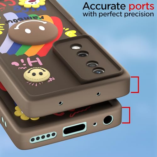 Image of Pikkme Back Cover for Honor X7B 5G | Soft Silicone| Cute Rainbow Smile & 3D Cartoon Flower Design | Shockproof Raised Camera Protection Bumper Case (Brown)