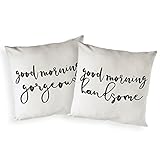 The Cotton & Canvas Co. Good Morning Gorgeous, Hello Handsome Home Decor Pillow Cover, Pillowcase, Cushion Cover, Decorative Throw Pillow Cover, 2-Pack