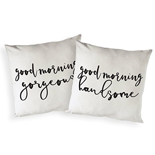 The Cotton & Canvas Co. Good Morning Gorgeous, Hello Handsome Home Decor Pillow Cover, Pillowcase, Cushion Cover, Decorative Throw Pillow Cover, 2-Pack