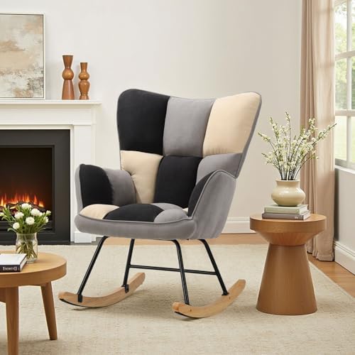 DARDVORLAG Samt-Schaukelstuhl Beige Grau Schwarz – Ergonomischer...