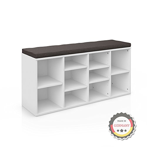 Serina Schuhschrank Schuhbank Schrank Bank Regal 10 Paar Schuhe MDF in Weiß mit graubrauner Auflage - 4260423423459 Serina Schuhschrank Schuhbank Schrank Bank Regal 10 Paar Schuhe MDF in Weiß mit graubrauner Auflage