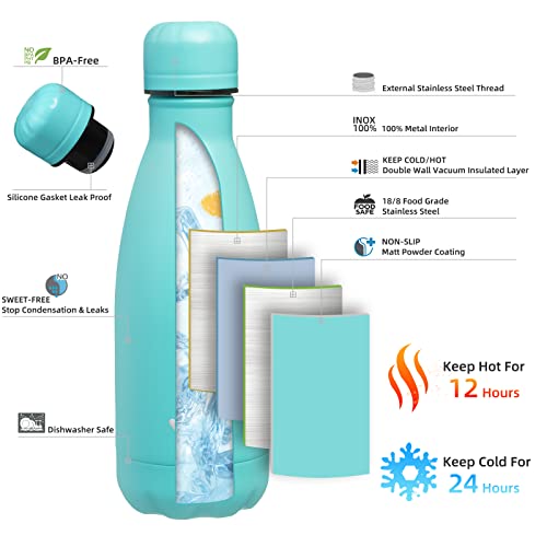 Image of Konokyo Insulated Water Bottles,12 oz Double Wall Stainless Steel Vacumm Metal Flask for Sports Travel,Turquoise