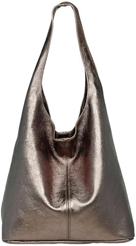 Caspar große Damen Wildleder Tasche Hobo Bag Shopper - CLASSIC LINE - Modell No.767 - Made in Italy, Farbe:taupe metallic, Größe:One Size