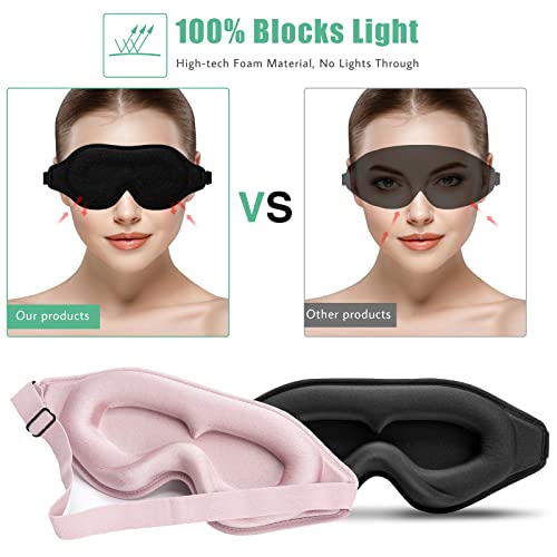 Sleep Mask For Men & Women, Sleep Eye Mask, 3D Eye Mask For Sleeping With Adjustable Strap, Beevines Night Sleep Blindfold, Blackout Eye Covers For False Eyelash Extensions Yoga Travel (Black & Pink) #TOP2