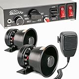 BooYu 9 Tone 12V 400W Warning Emergency Police Siren PA System for Firefighter Ambulance Vehicles Truck Car SUV [Black Steel Speaker][Handheld Microphone][125-135dB][2 x 10A Switches]