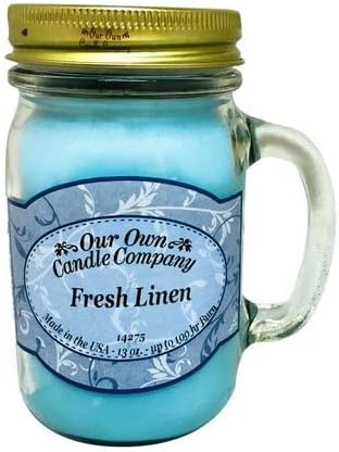 Our Own Candle Company Fresh Linen Scented 13 Ounce Mason Jar Candle