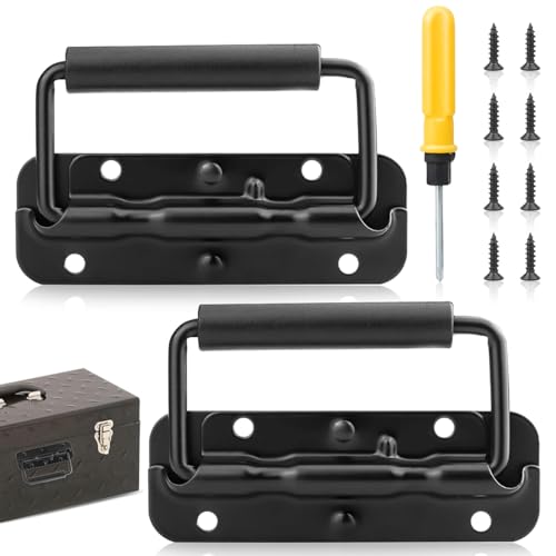 2 Piezas Tirador Plegable para Cajas,120 mm Asa Caja de Herramientas,Asa Metálica Plegable para Caja,Mango de Resorte Plegable,para Caja de Herramientas o Caja de Almacenamiento, con Destornillador