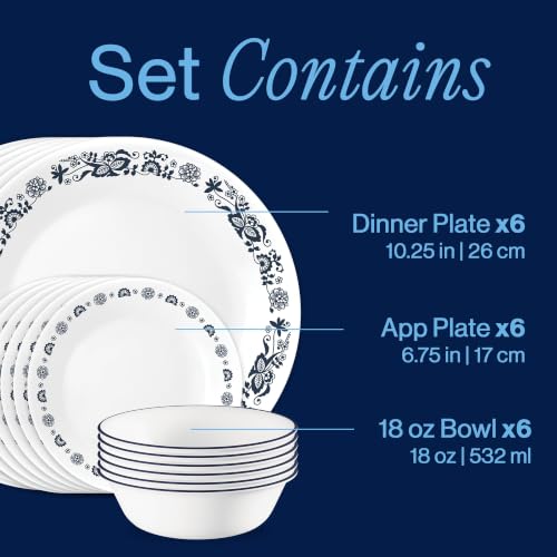 Image of Corelle Old Town Blue 18-Piece Round Dinnerware Set, Service for 6