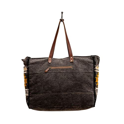 Image of Myra Bag Western Leather Weekender Bag for Women - Cotton & Upcycled Canvas Boho Shoulder Bag Trilang