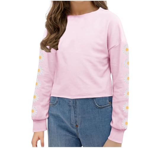 2025 Girls Crop Tops Long Sleeve Daisy Cute Pullover Sweatshirt Kids for 4-13 Years Crew Neck Cropped Tees Shirts3
