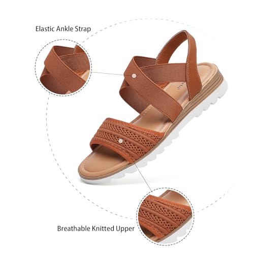 Image of Saidoteto Women's Flat Sandals,Comfortable Elastic Ankle Strap Slingback Slip-On Open Toe Low Wedge Walking Sandals for Summer & Casual