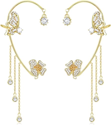 BSLVWG Ensemble Boucles d'Oreilles Papillon Clip Sans Trou Sac Fleur Gland Femmes