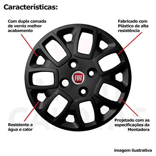 4x Calota FIAT UNO MILLE PALIO SIENA Aro 13 Preto 200cb