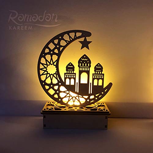 Mondsternlichter, Ramadan-Dekorationen - Ramadan Eid LED-Nachtlicht, Dekorationen Tischlampe Holz Moon Star Nachtlichter Laterne für Festival-Partyzubehör (1) Cover