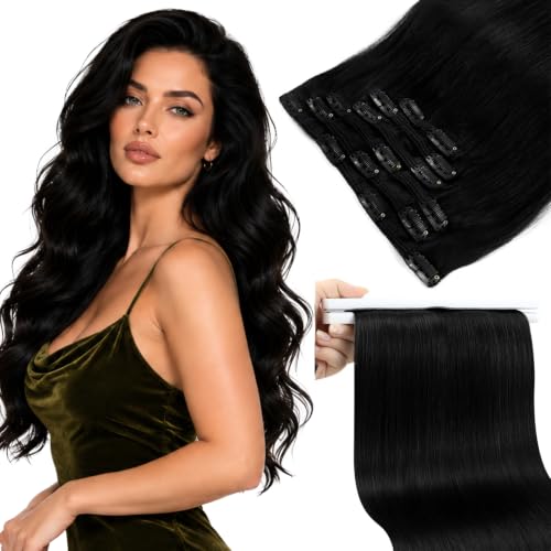 Sunny Hair Clip in Hair Extensions Real Human Hair Black Women 16 Inch 135g