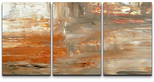 Wall26 Canvas Print Wall Art Set Gray & Orange Paint Smudge Strokes Abstract Shapes Illustrations Modern Art Bohemian Colorful Multicolor Ultra For Living Room, Bedroom, Office - 16"X24"X3 Panels #TOP12