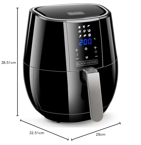 BLACK+DECKER BXAF3500E - Friteuse électrique sans Huile 1500W, 3,5L friteuse à air Chaud, 9 programmes, pour 4 à 6 portions, Température réglable, Écran Tactile, Minuteur, Noir
