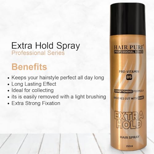 Image of Hair Pure Extra Hold Hair Spray | Quick Drying | Long Lasting Hold | No Flaking | Natural Shine | Non-Sticky | Easy Wash Off | Pro Vitamin B5 | Conditioning Formula (250ml)