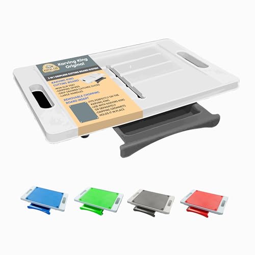 Karving King Meat Cutting Board with Tray - Large Cutting Board with Juice Groove, Spikes, Drip Tray & Removable Surface - Carving Board - BBQ Essential & Kitchen Gifts - BPA Free Cutting Board - Grey