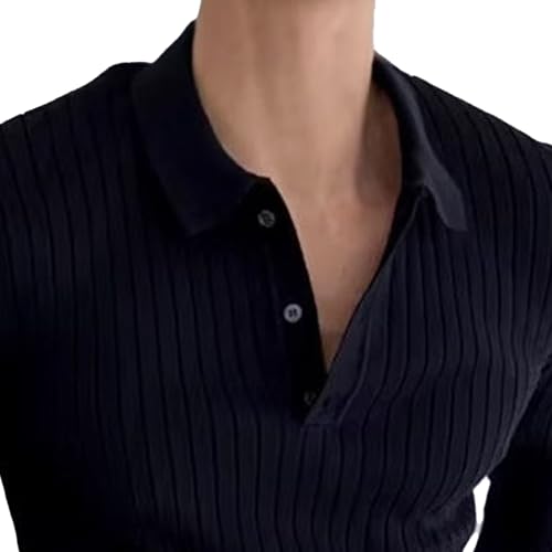 Mens Ribbed Long Sleeve Knit Sweater Solid Shirt Pullover Tops Casual Bottom Knitted Polo Long Shirt2
