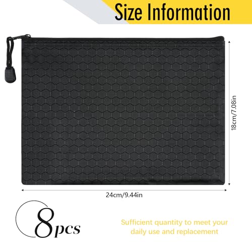 Geldtasche, 8 Stück Geldtaschen Banktasche, 24 x 18 cm Geldmappe A5, Wasserdichte Bankmappe mit Reißverschluss, Dokumententasche Schwarz für Haushalt, Business, Schule