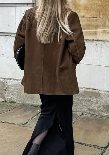 loveimgs Women Retro Brown Faux Suede Jacket Leather Blazer Coat Old Money Aesthetic Fall Jacket Bomber Y2k Oversized4
