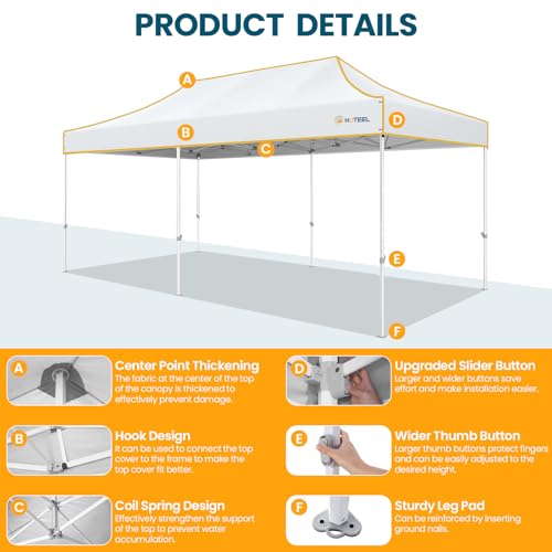 Image of Hoteel 10x20 Pop Up Canopy Tent Heavy Duty with 6 Sidewalls, Waterproof Party Tent, Easy Set-up Commercial Instant Tents with Roller Bag & Sandbags, Hexagonal Leg (1-Year Warranty)