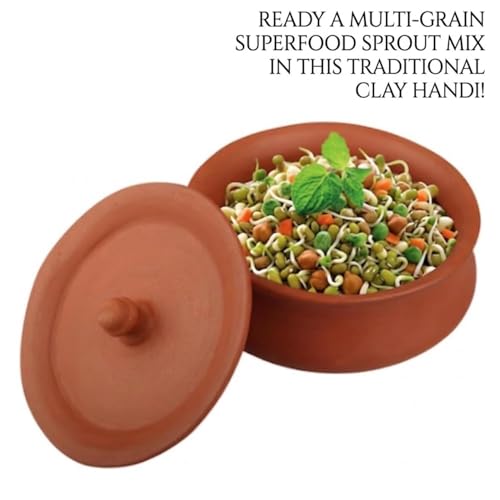 Image of Bhanvi 1000ml Earthen Cooking Clay Curd Pot Making Curd Chach Lassi Dahi Kadai Handi Mitti Ke Bartan Curd Bowl with Lid with Unglazed Clay Pot Serving Use in Oven