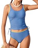 Sewetier Teen Padded Swimsuits Girls' Dusty Blue Tankinis Two Piece Bathing Suit Drawstring Swimwear Set 13-14Y