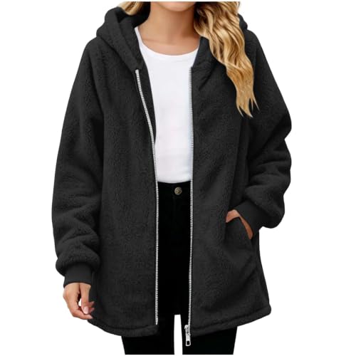 Girls Fleece Jacket with Hood Zip Up Long Winter Coat with Pockets Fall - image 1