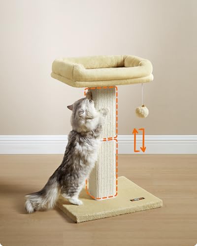 Miniatura 4 de Feandrea Árbol Rascador Para Gatos Con Plataforma De 40 X 30 Cm De Felpa, Tronco Rascador, 71 Cm De Alto, Columna Rascador Con Sisal Trenzado, Base De 45 X 40 Cm, Con Pelota De Peluche, Beige