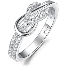 JewelryPalace Double Infinity Knot Cubic Zirconia Promise Rings for Women, Love Twisted 14K White Gold 925 Sterling Silver Ring for Girl, CZ Gemstone Jewelry Sets Rings