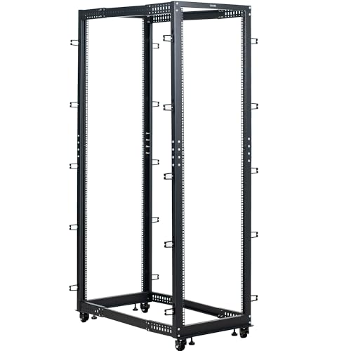 VIVO 42U Freestanding Server Rack, Mobile Open Frame 22 to 40 inch Adjustable Network Server Cart, Black, CART-SR42U
