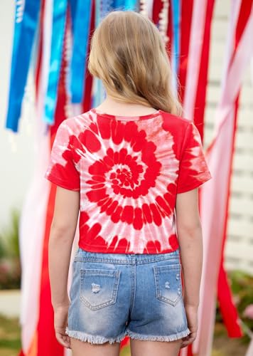 Image of BesserBay Kids Girls 4th of July Crop Tops American Flag Red White Blue Patriotic Bows USA Flag T-Shirts 6-14 Years
