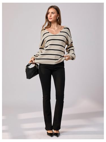 Image of GORGLITTER Women's Bow Fall Sweaters 2025 Cable Knit Chunky Oversized Long Sleeve Backless V Neck Pullover Tops