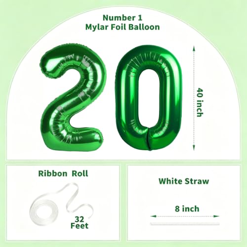 Image of Number Balloons Green Party Balloon - Giant Number 20 Balloon, 40 Inch Large Balloon for St. Patrick's Day Games Theme Birthday Decoration, Girls Boys Party Supplies