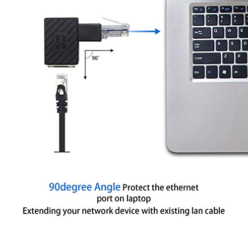 Adaptador Ethernet en ángulo de 90 grados Duttek, RJ45 macho a hembra, Cat5e/Cat6, 2 unidades miniatura 5