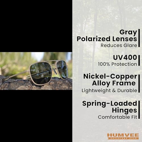CAMPCO HUMVEE Pilot Sunglasses - Polarized Aviator Sunglasses For Men & Women - Gold Aviators Style Frame - Gray Polarized Lens, UV400 Protection – Ideal for Driving, Fishing, Gifts2