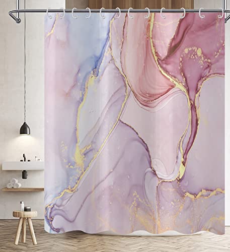Rosa Marmor-Duschvorhang für Badezimmer mit Haken, abstraktes Ombré-Kristallmineral, Art Deco, wasserdichter Polyester-Duschvorhang, Baddekorationen 71"x79" Cover