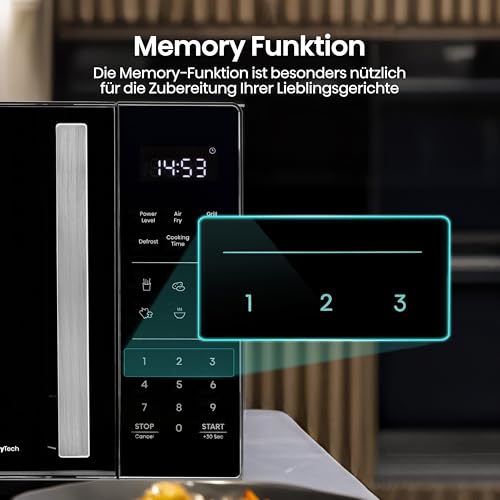 Hisense H23MOBS5HC Mikrowelle /23 L/900W/AirFry/4 in 1 Super Kombination/Memory Funktion/Mehrstufiges Garen/Auto Programme/10 Leistungsstufen/Quick Start/Auftaufunktion/Kindersicherung/Schwarz
