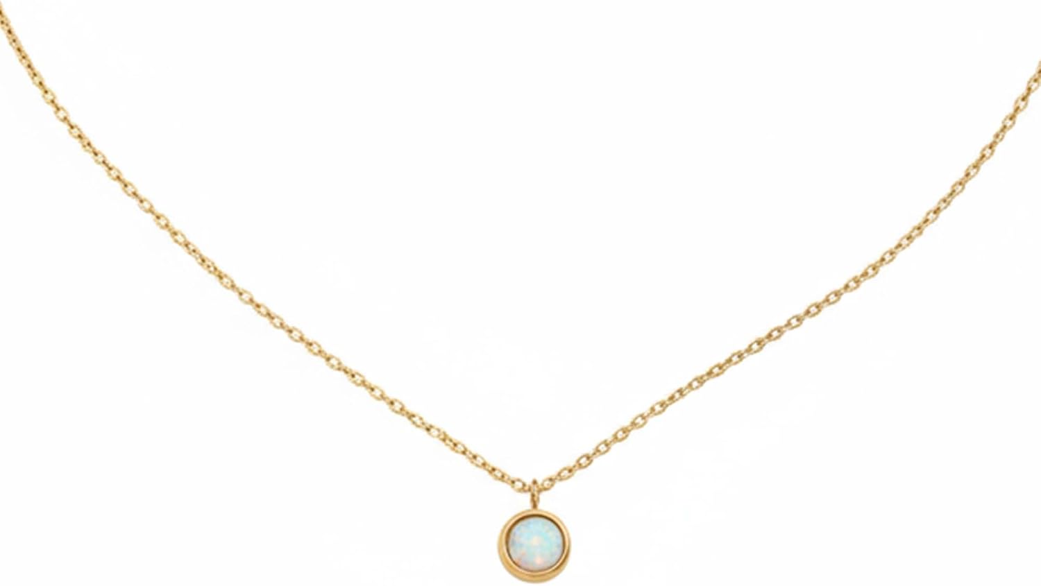 NONAMOIS 18K Gold Plated CZ Starfish Moon Lucky Horseshoe Pendant Necklace for Women Created Round White Opal Choker Necklace Dainty Stainless Steel Jewelry Gifts - Image 8