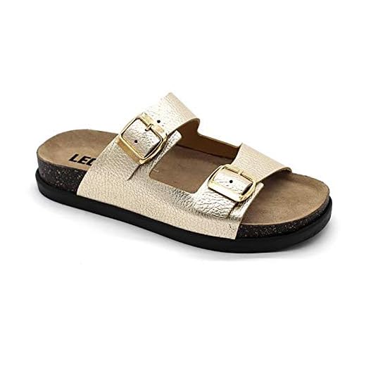 LEON 1220 bekväma skor läderskor pantolett inneskor clog, damer, - Guld - 41 EU