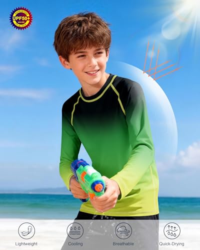 Image of Boys UPF 50+ Swim Shirt Long Sleeve, 1 or 2 Pack Rash Guard Tops