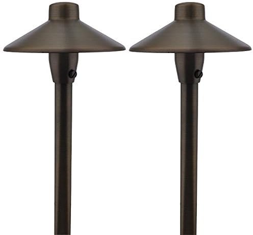 MarsLG BRS1 ETL-Listed Solid Brass Low Voltage Landscape Accent Path and Area Light with 6.5" Shade and 18" Stem in Antique Brass Finish, Ground Spike and Free G4 LED Bulb (2-Pack), 36PL01BSx2