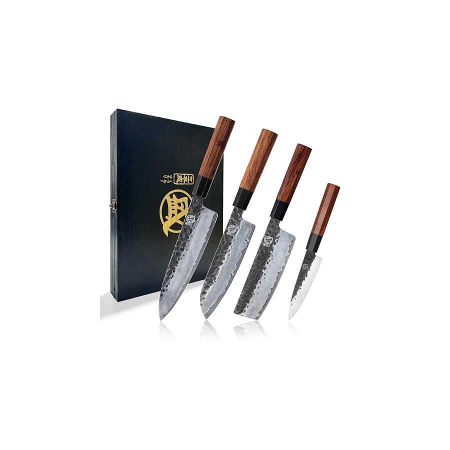 MITSUMOTO-SAKARI-Japanese-Chefs-Knife-Set-4-Pcs-Professional-Hand-Forged-Kitchen-Chef-Knife-Set-High-Carbon-Ultra-Sharp-Cooking-Chefs-Knife-Set-Rosewood-Handle-Sandalwood-Box MITSUMOTO SAKARI Japanese Chef's Knife Set 4 Pcs, Professional Hand Forged Kitchen Chef Knife Set, High Carbon Ultra Sharp Cooking Chefs Knife Set (Rosewood Handle & Sandalwood Box)