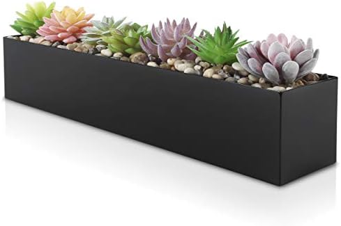 Modern Black Trough Rectangular Planter | 16“ Metal Window Planter Box for Succulent | Small Rectangle Planter for Desk or Windowsill Planter | Stainless Steel Planter Great Gift Ideas for Women Men