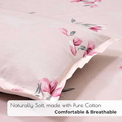 Image of King Size Elastic Fitted Bedsheet, 100% Pure Cotton King Size Fitted Bedsheet for Double Bed with 2 Pillow Covers, 240 TC, 72x78 Inches up to 8-inch Mattress, Floral (Blush Bloom)