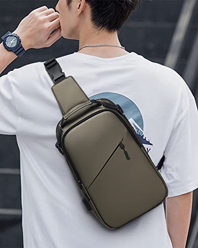 Seafew Khaki Sling Crossbody Backpack Shoulder Messenger Bag For Men Women, Mini Anti Theft One Strap Motorcycle Backpack Sling Tactical Chest Bag For Hiking Walking Biking Travel Cycling #TOP7