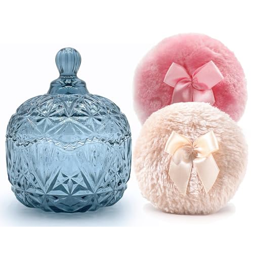 Luxury 4 Inch Glass Powder Container with 2 Soft 3.5